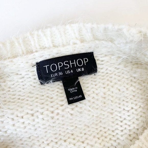 TOPSHOP | WHITE/CREAM FURRY KNITTED CROP TOP - Picture 4 of 5
